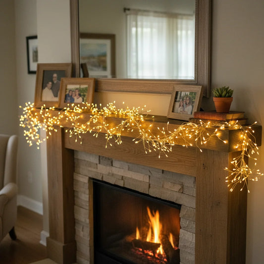 Fireplace mantel fairy lights