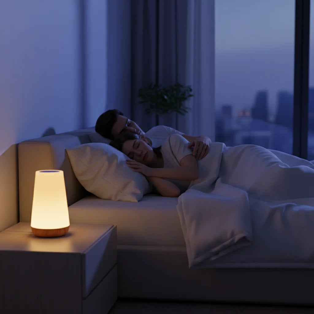 Led table lamp couple bedroom night-time ambiance