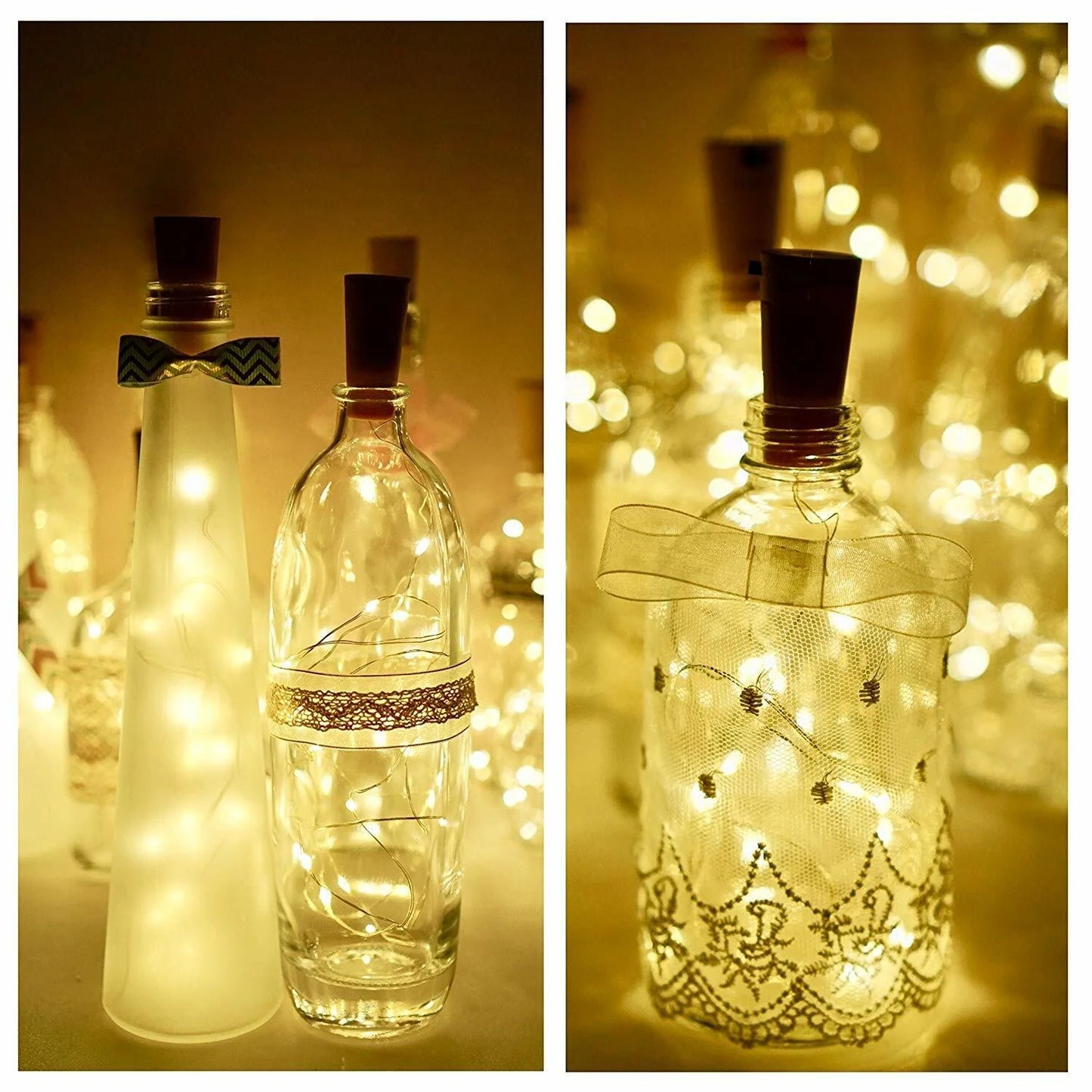 Bottle Lights 20 Warm White LED Bottle Cork Lights Battery Operated (2 Pack)