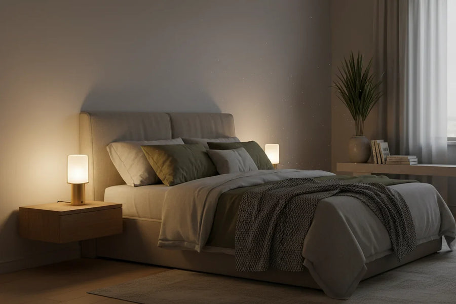 warm LED lighting in a modern bedroom
