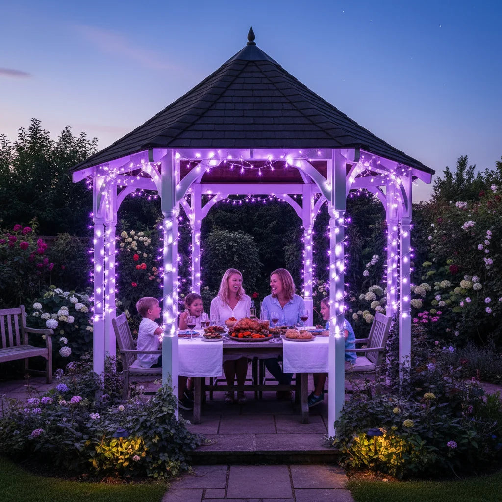 Purple solar lights garden gazebo