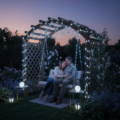White solar lights garden arbour