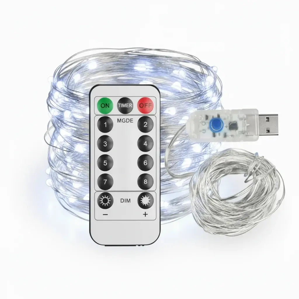 Cold white fairy lights square format