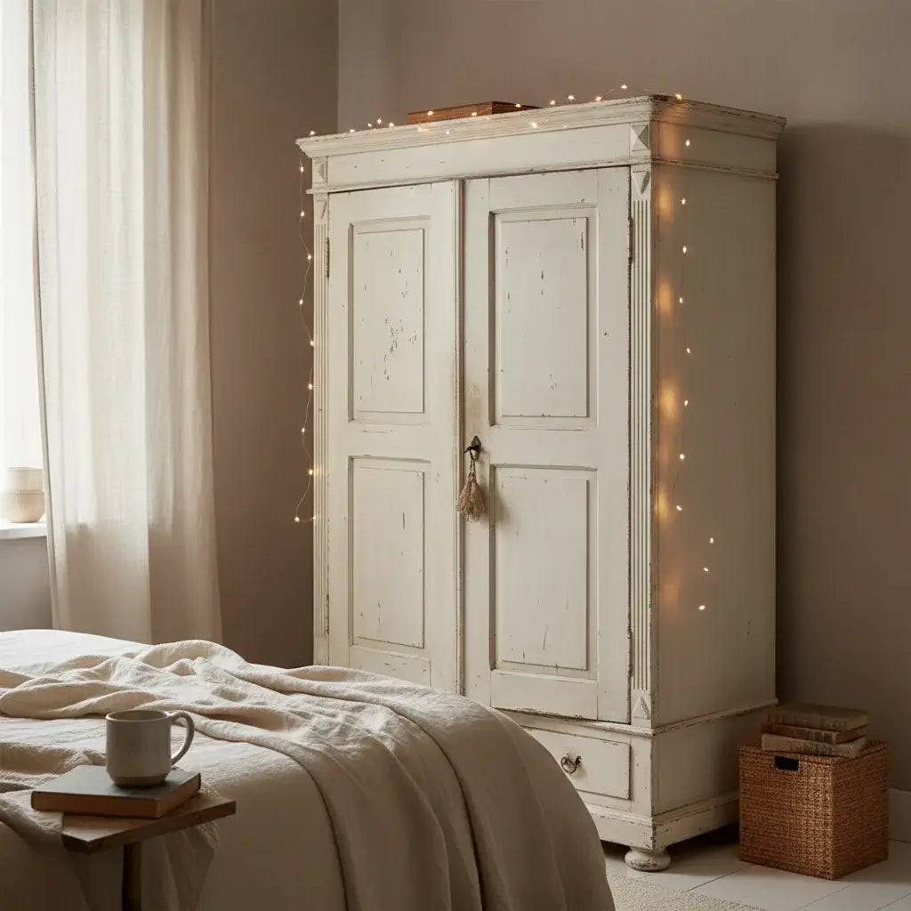 Copper lights around wardrobe