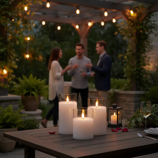 Flameless candles garden party lifestyle
