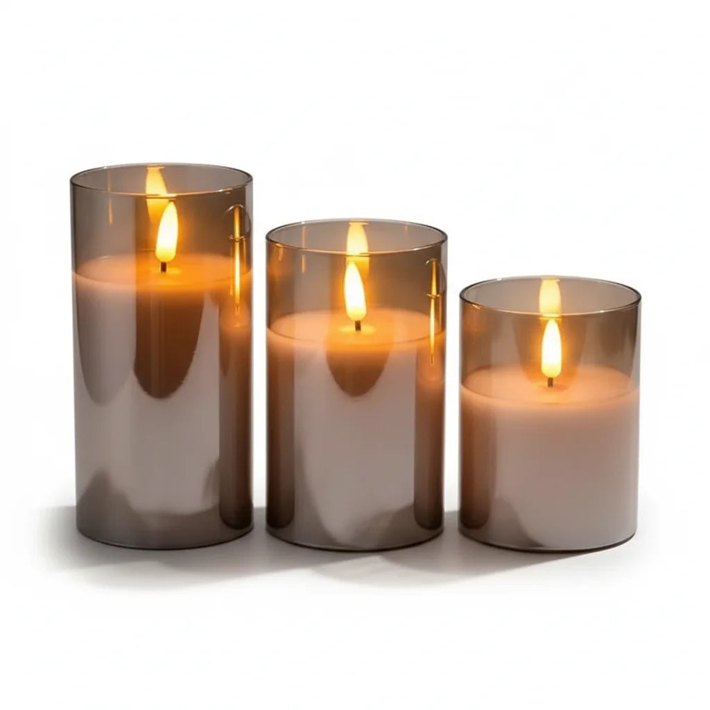 LED flameless candles on white background