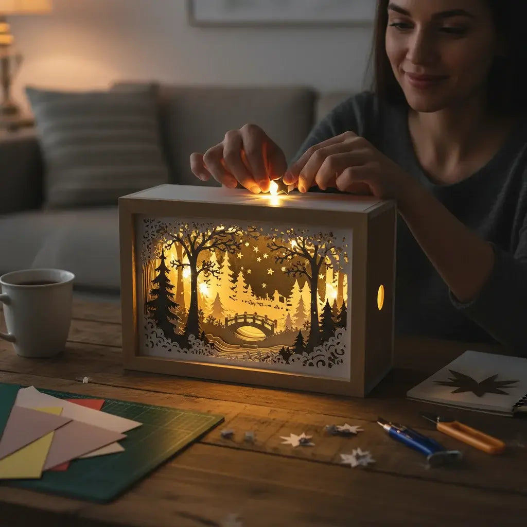 LED lights in shadow box craft