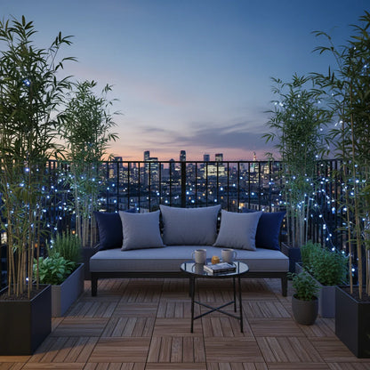 Modern balcony garden blue lights