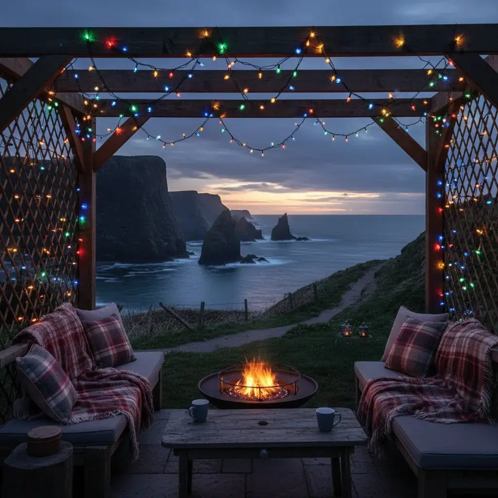 Multicolour lights Scottish Highlands cliffs