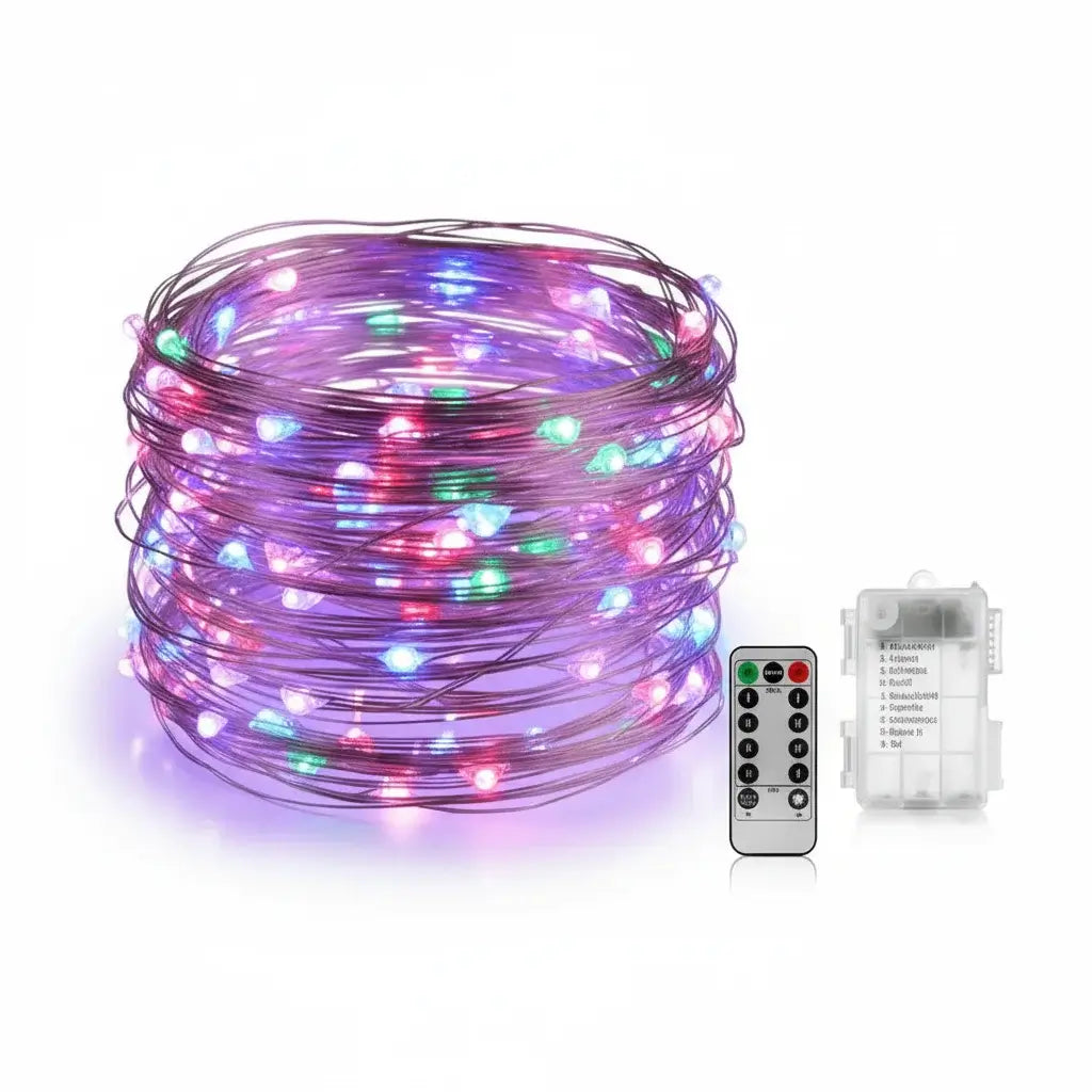 Battery operated micro LED fairy lights with remote control in multicolour - copper wire string lights for home decoration