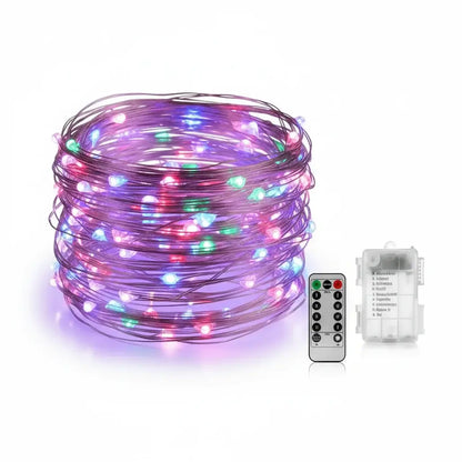 Battery operated micro LED fairy lights with remote control in multicolour - copper wire string lights for home decoration