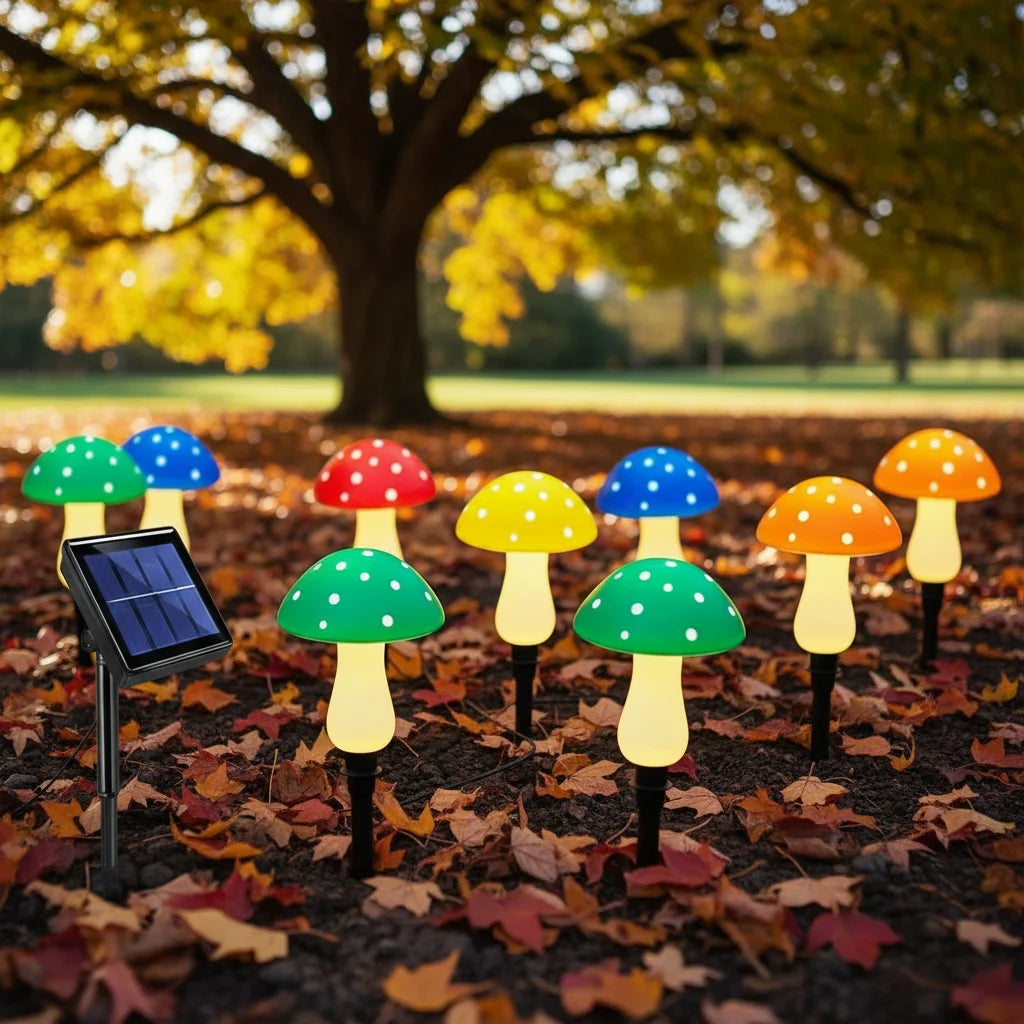 Mushroom lights under tree