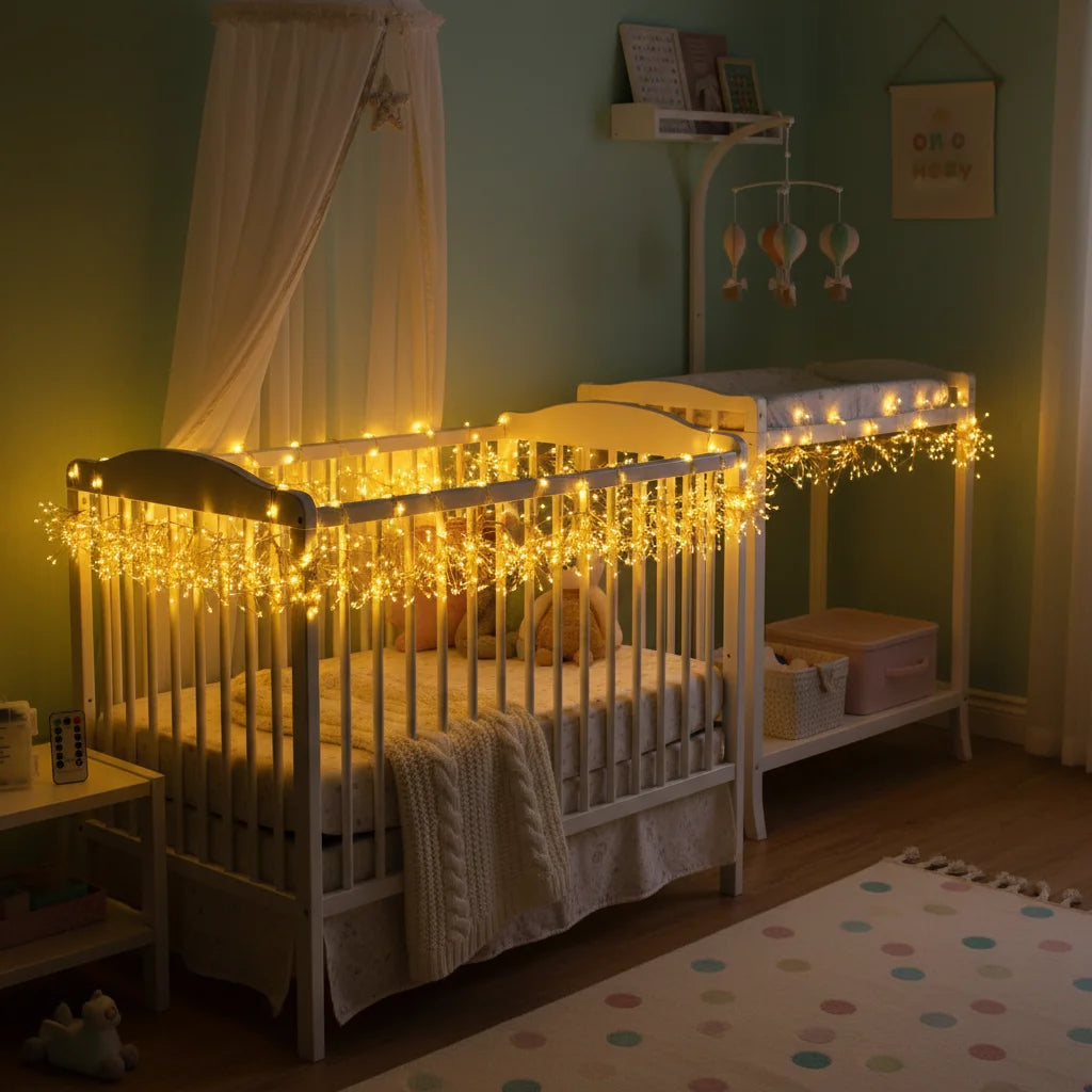 Nursery crib fairy lights
