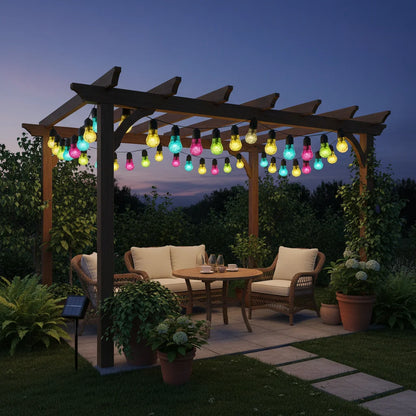 Solar lights pergola realistic proportions twilight