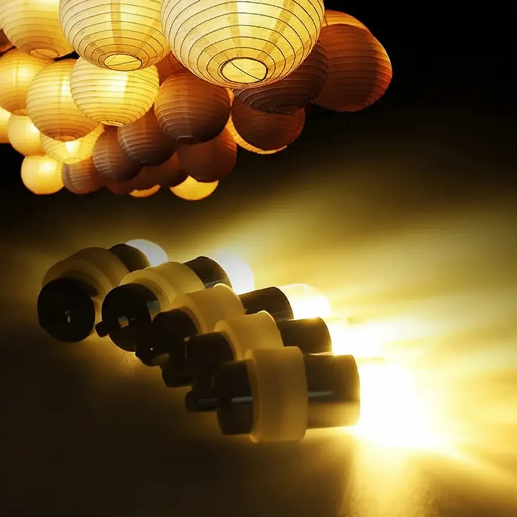 Warm white LED party lights with paper lanterns