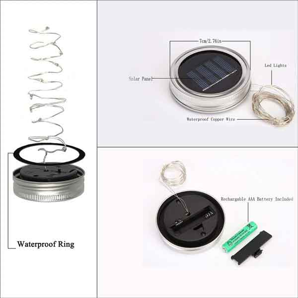 Warm White Solar Powered Mason Jar Lid Lights