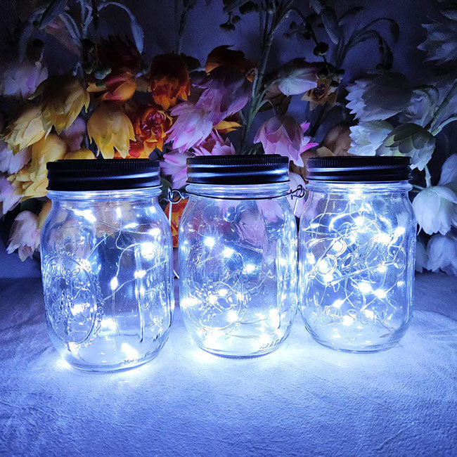 White Solar Powered Mason Jar Lid Lights