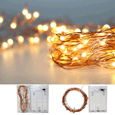 50 Warm White LED Copper Wire Micro Battery Fairy Lights